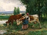 Julien Dupre Femme et vaches par l'eau